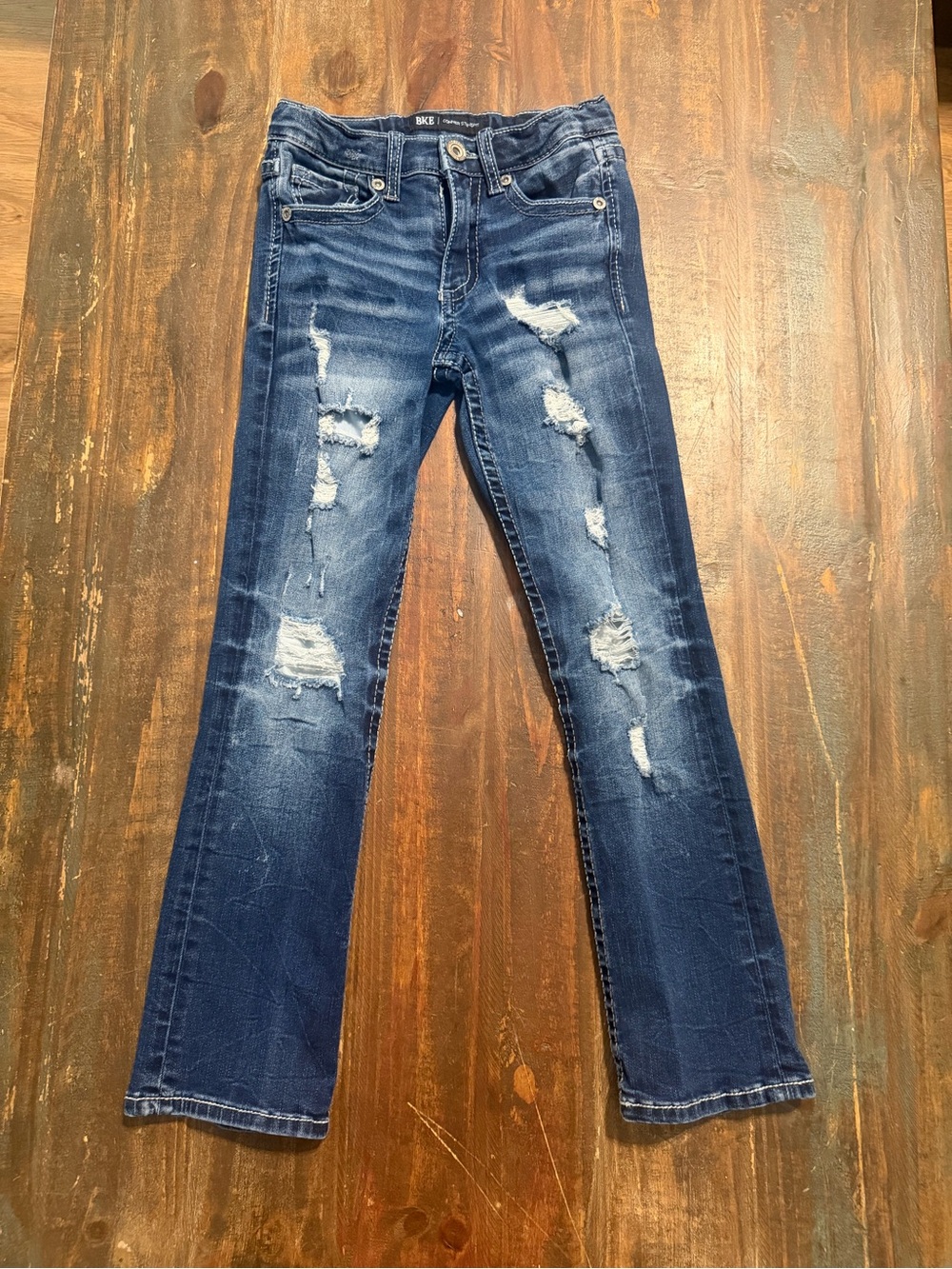 BKE Distressed Dark Blue Flare Jeans